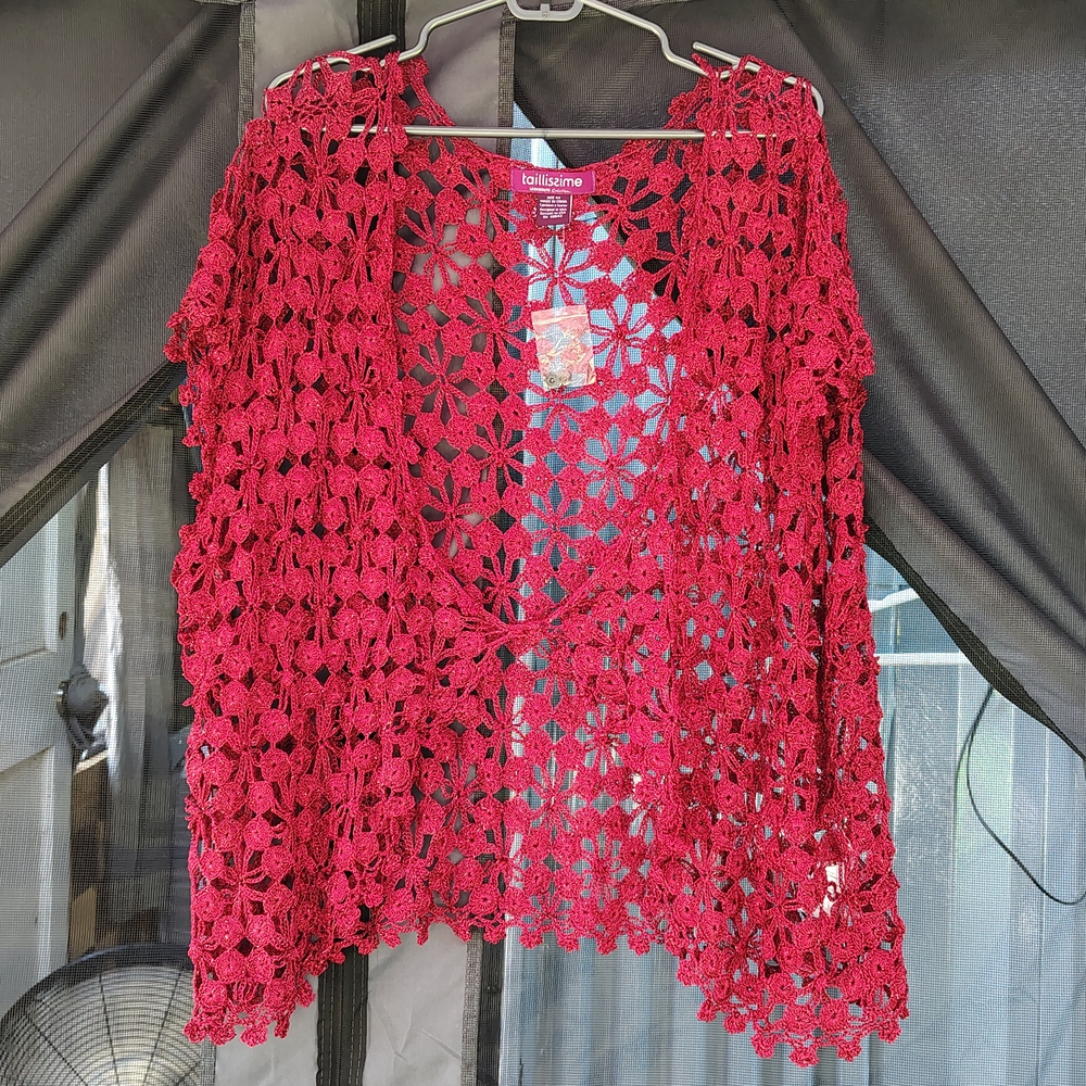 Taillissime Red Crochet Cardigan